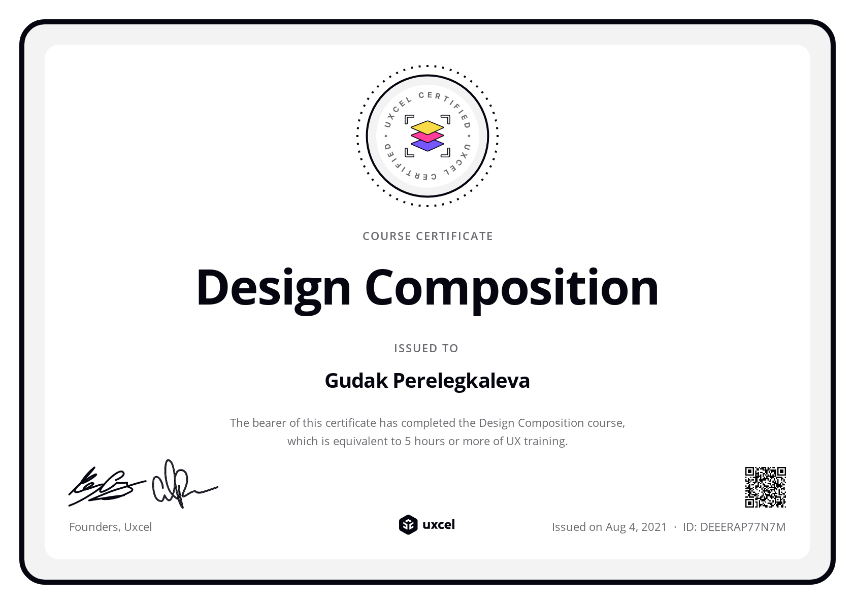 Gudak Perelegkaleva's certificate